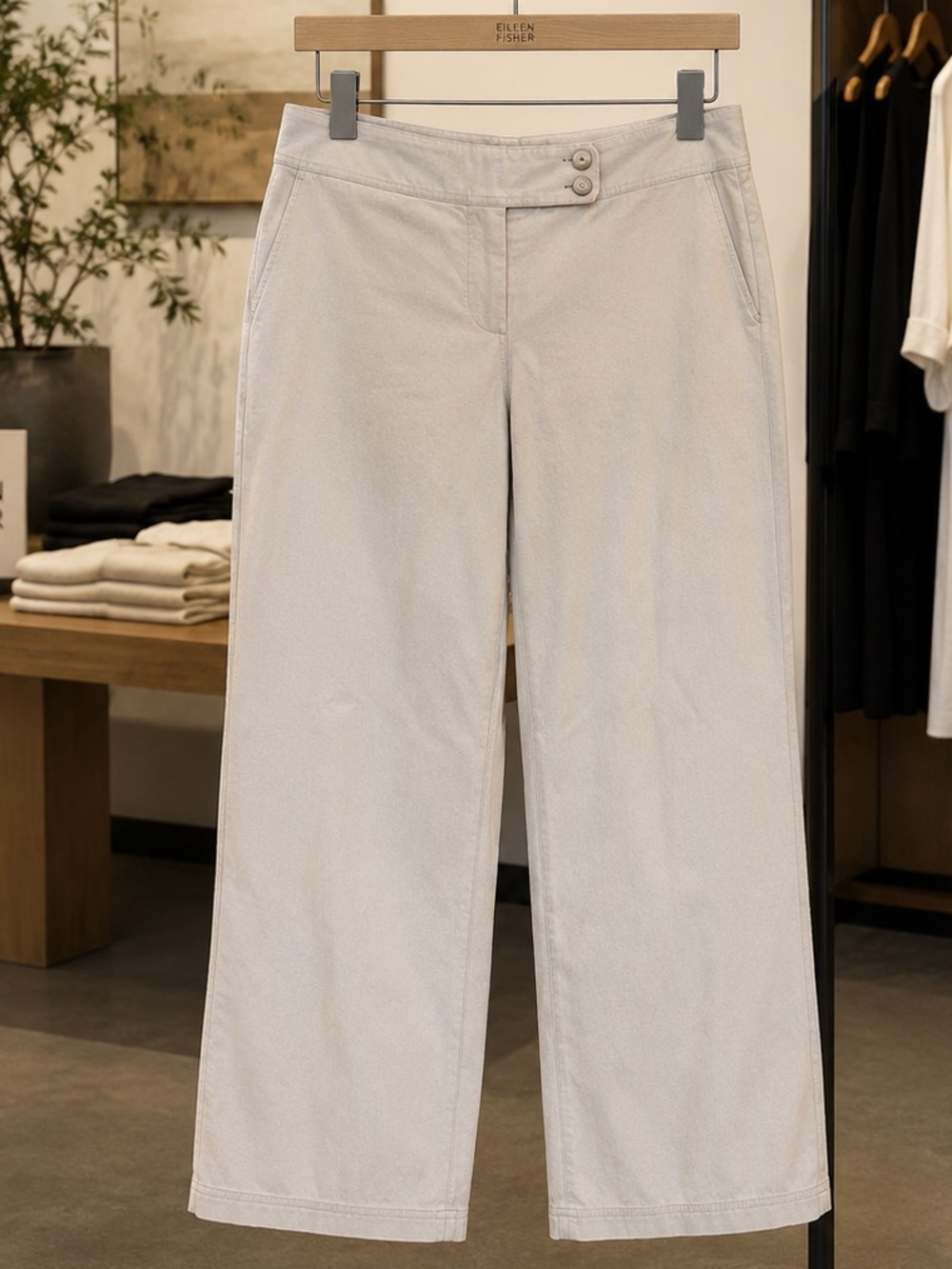 Eileen Fisher Petite Large Organic Cotton Straight Leg Pants Beige Work Office